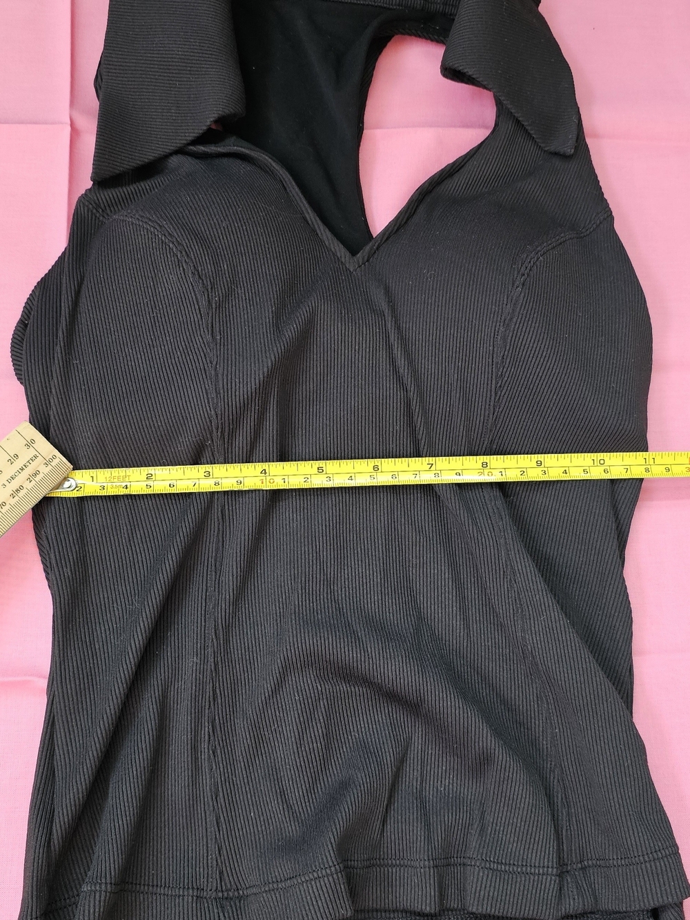 Wiskii Active Ribbed Polo Tank Top - Medium- Black